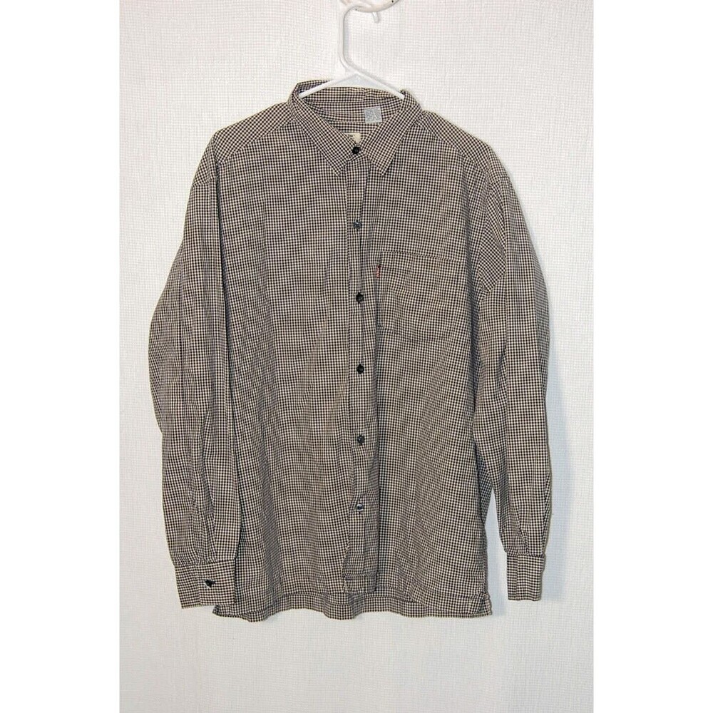 VTG Levis Red Tab Button Shirt Checked Sz L Black and Off White Good Condition